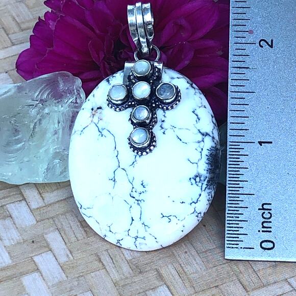 925 Sterling Large Dendrite & Moonstone Cross Pendant - Picture 3 of 5